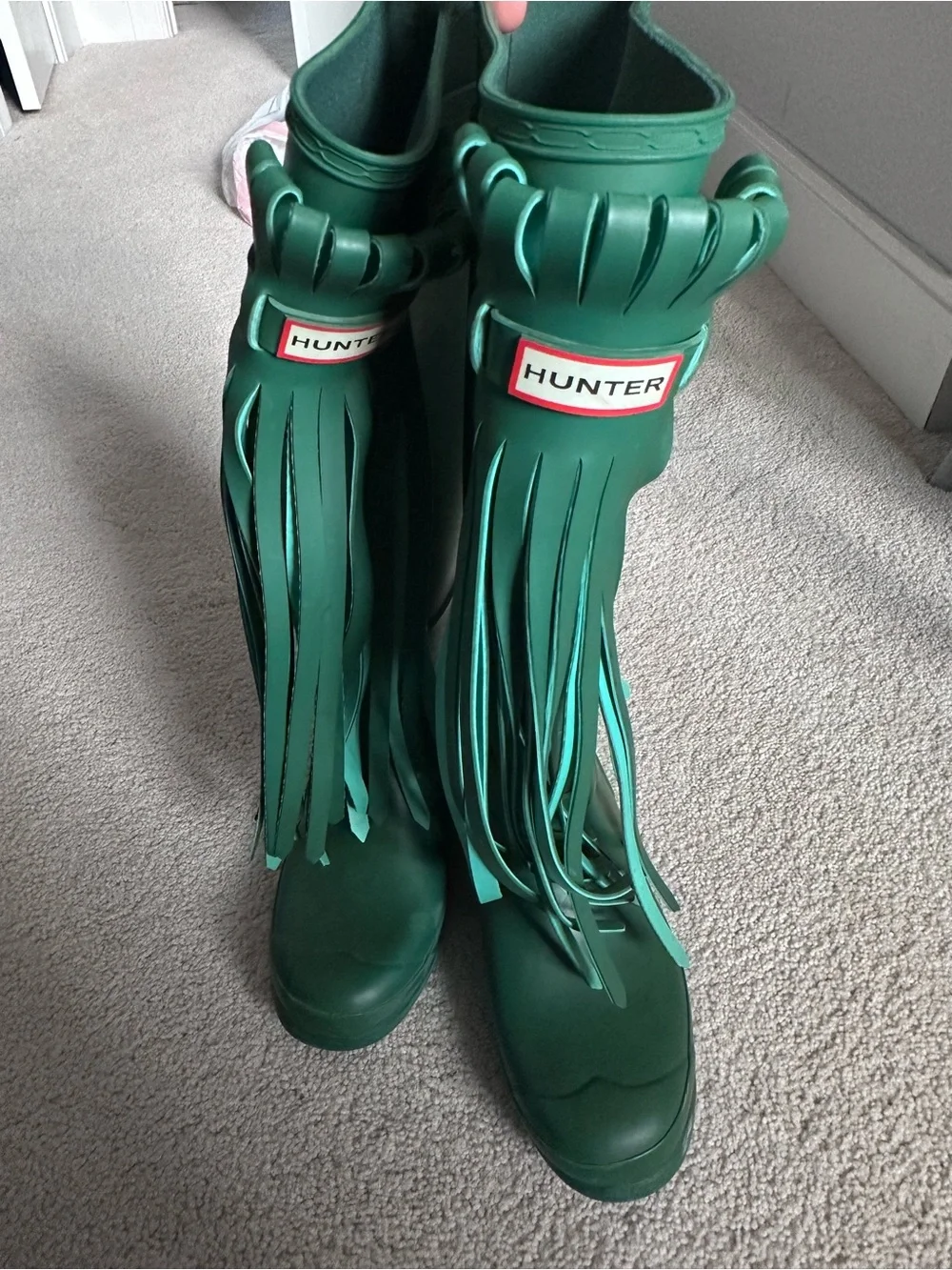 *rare* Hunter Green Tall Rain Boots with Tassles